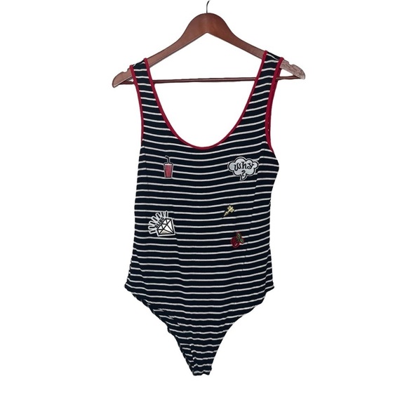 Charlie O by Kinnucans Black Striped Bodysuit - Picture 1 of 3